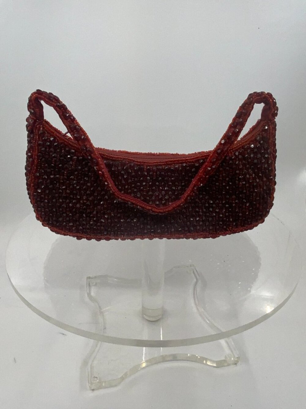 Vintage Garnet Red Beaded Mini Evening Bag with Handle